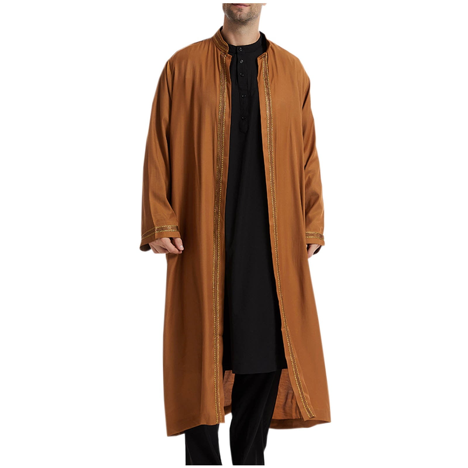 HOOMEUMY Mens Muslim Robe Casual Workout Long Sleeve Clothes