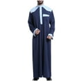 thumbnail image 1 of HOOMEUMY Mens Muslim Robe Long Sleeve Clothes Fashion 2025 Trendy Colorblocked Coat Crew Neck Jacket Pockets Design Casual Workout Navy S, 1 of 4