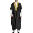thumbnail image 1 of HOOMEUMY Mens Muslim Robe Deals Pockets Design Casual Workout Drop Shoulder Clothes Fashion 2024 Trendy Embroidered Coat Front Open Jacket Black L, 1 of 5