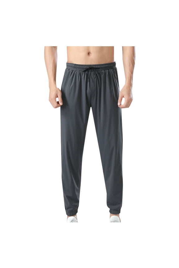 Mens Nylon Ice Silk Pant Quick-Dry Workout Running Athletic Lounge Fit Joggers Pants with Pockets Gray 8