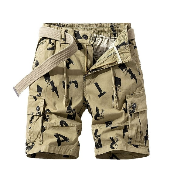 HOOMEUMY Mens Outdoor Cargo Shorts Casual Expandable Waist Lightweight Water Resistant Quick Dry Fishing Hiking Shorts Yellow L
