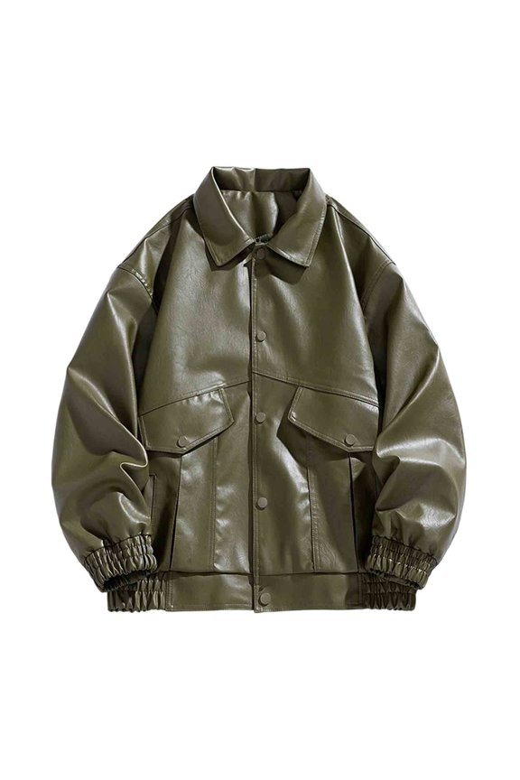 Mens Oversized Faux Leather Flight Jacket Fashion Motorcycle Coats Outfits Garment Daily Tops