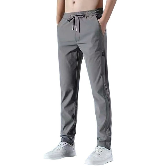 HOOMEUMY Mens Pants Casual Elastic Waist Drawstring Stretch Relaxed Breathable Pant Plus Size Hiking Travel Summer Pant with Pockets (Dark Gray,L)