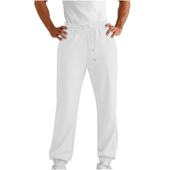 HOOMEUMY Mens Pants with Elastic Waistband Drawstring Solid Color Jogger Pants Workout Track Running Gym Athletic Pant Trousers (White,XXL)