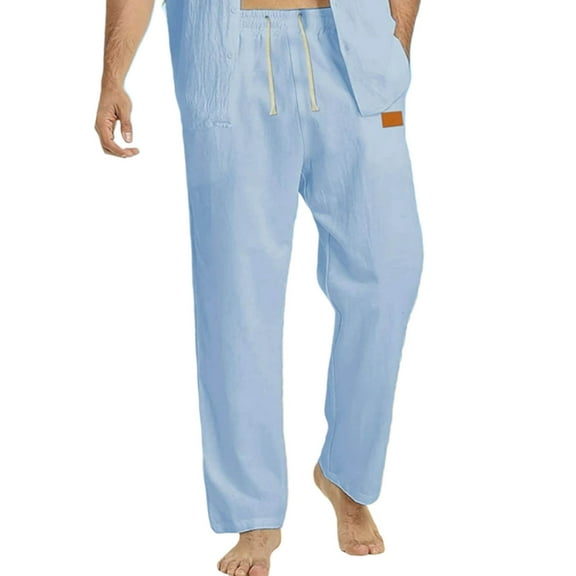 HOOMEUMY Mens Pants with Elastic Waistband Men Casual Pants Drawstring Loose Baggy Trousers with Pockets (Blue,L)