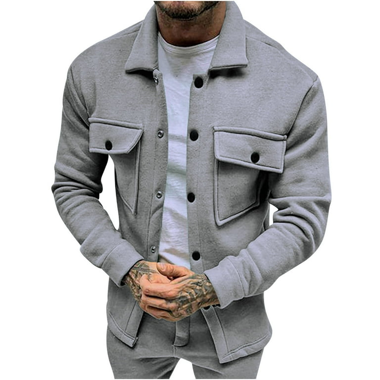 Fashion Casual Solid Pocket Buckle Turndown Collar Outerwear Fashion Casual Solid Pocket Buckle Turndown Collar Outerwear