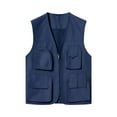 thumbnail image 1 of HOOMEUMY Mens Pocket Vest 2025 Trendy Classic Solid Coat V-Neck Jacket Pocket Design Casual Workout Sleeveless Clothes Fashion Blue XXXL, 1 of 4