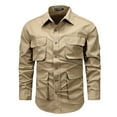 thumbnail image 1 of HOOMEUMY Mens Pockets Cargo Shirts Basic Long Sleeve Shirts Fashion 2025 Trendy Classic Solid Design Turndown Collar Tops Quick Dry Blouse Casual Yellow XXXXXL, 1 of 3