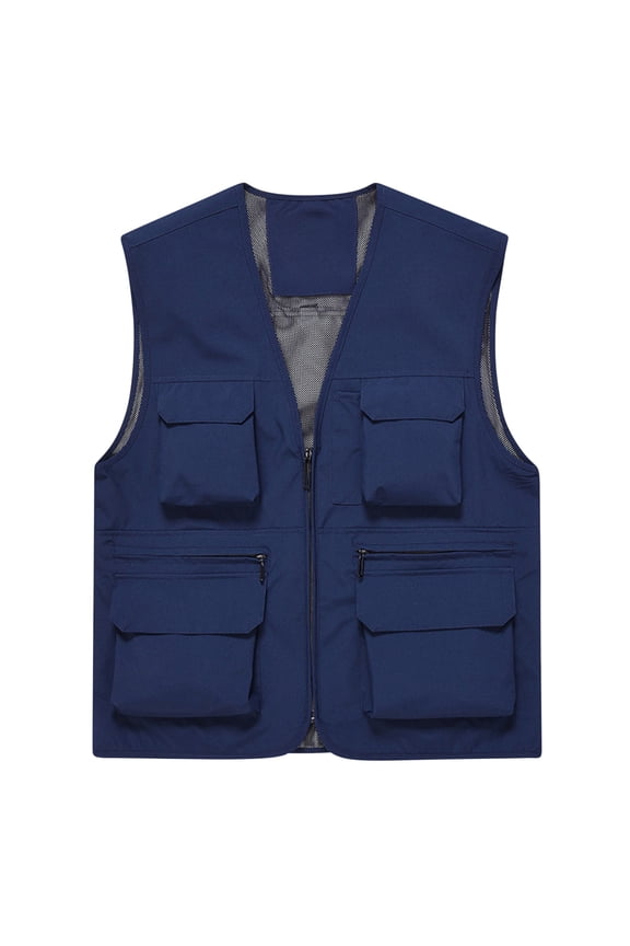 Mens Pockets Vest Fashion 2025 Trendy Classic Solid Coat V-Neck Jacket Light Weight Design Casual Workout Sleeveless Clothes Navy M
