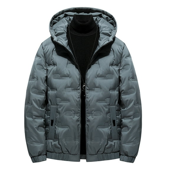 HOOMEUMY Mens Puffer Warm Jacket Long Sleeve Clothes Fashion 2025 Trendy Classic Solid Coat Stand Collar Jacket Thicken Design Casual Workout Green L
