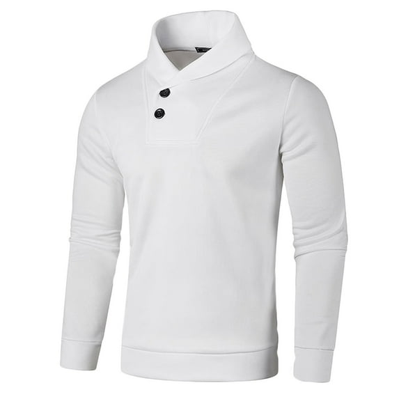 HOOMEUMY Mens Pullover Knitted Sweaters Asymmetric Neck Jacket Thin Velvet Design Casual Workout Long Sleeve Clothes Fashion 2025 Trendy Classic Solid Coat White M