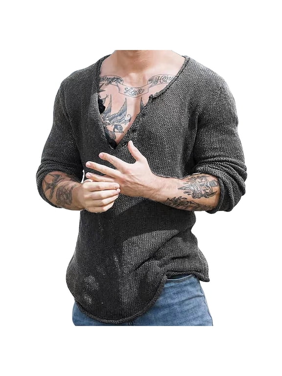 Mens Pullover Knitted Sweaters Casual Workout Long Sleeve Clothes Fashion 2025 Trendy Classic Solid Coat V-Neck Jacket Loose Fit Design Gray XXL