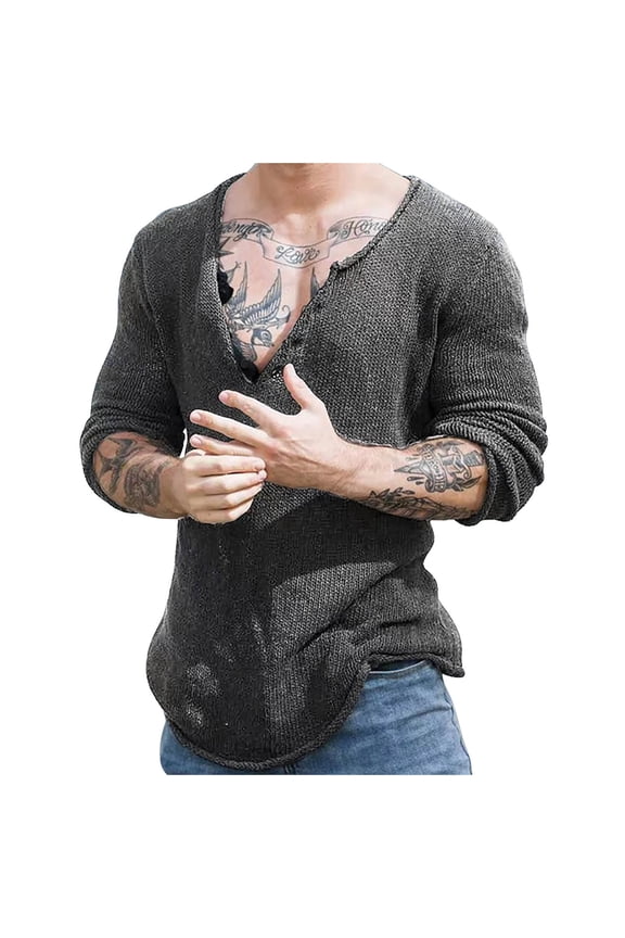 Mens Pullover Knitted Sweaters Casual Workout Long Sleeve Clothes Fashion 2025 Trendy Classic Solid Coat V-Neck Jacket Loose Fit Design Gray XXL