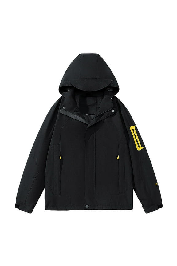 Mens Rain Jacket 2025 Trendy Classic Solid Coat Crew Neck Jacket Sun Protection Design Casual Workout Long Sleeve Clothes Fashion Black XL