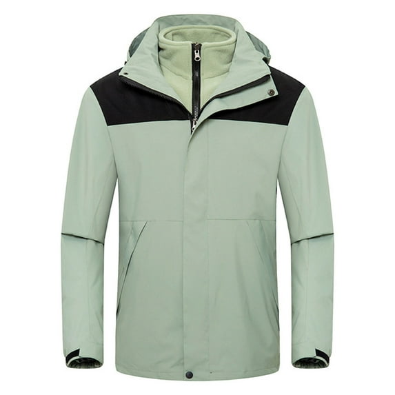 HOOMEUMY Mens Rain Jacket Casual Workout Long Sleeve Clothes Fashion 2025 Trendy Colorblocked Coat Turndown Collar Jacket Windproof Design Green XXXL
