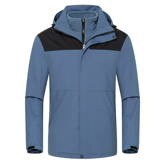 HOOMEUMY Mens Rain Jacket Fashion 2025 Trendy Colorblocked Coat Turndown Collar Jacket Windproof Design Casual Workout Long Sleeve Clothes Blue S