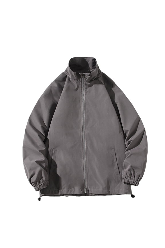 Mens Rain Jacket Windproof Design Casual Workout Drop Shoulder Clothes Fashion 2025 Trendy Classic Solid Coat Stand Collar Jacket Dark Gray XXXL