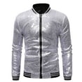 thumbnail image 1 of HOOMEUMY Mens Sequined Jackets Stand Collar Jacket Slim Fit Design Casual Workout Long Sleeve Clothes Fashion 2025 Trendy Classic Solid Coat Silver L, 1 of 4