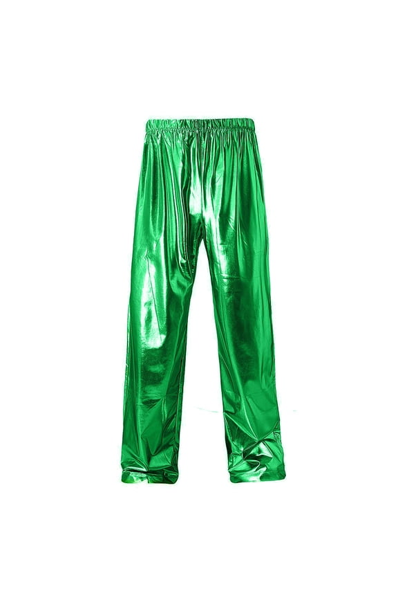 Mens Shiny Pants Stylish Sequin Straight Legs Jogger Pants Drawstring Waist Party Club Trousers (Green,L)