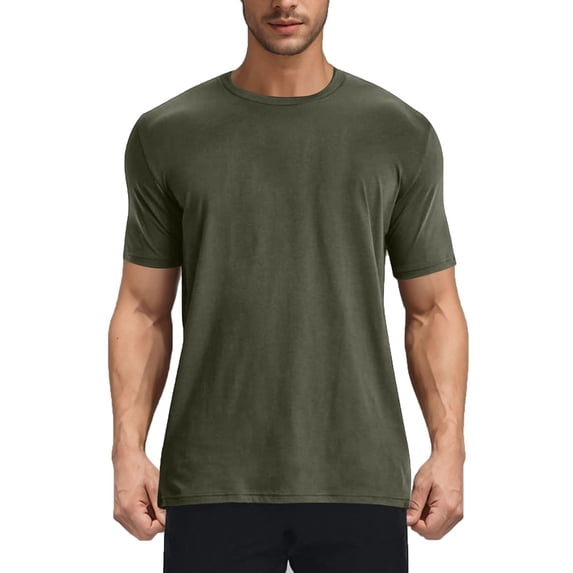 HOOMEUMY Mens Shirts Casual Crew Neck Basic Shirts Short Sleeve Shirt Comfy Lightweight Shirts Summer Fashion Casual Solid Color (Army Green,M)