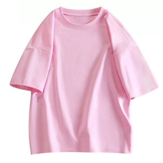 HOOMEUMY Mens Shirts Crew Neck Breathable Shirts Casual Basic Shirt Soft Lightweight Short Sleeve Solid Color Relaxed Blouses (Pink,XXXL)
