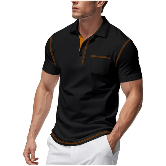 HOOMEUMY Mens Shirts Crew Neck Button Shirts Short Sleeve Solid Color Casual Basic Shirt Soft Lightweight Relaxed Blouses (Black,S)
