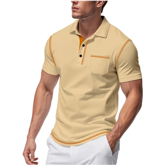HOOMEUMY Mens Shirts Crew Neck Button Shirts Short Sleeve Solid Color Casual Basic Shirt Soft Lightweight Relaxed Blouses (Khaki,M)