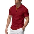 thumbnail image 1 of HOOMEUMY Mens Shirts Crew Neck Button Shirts Short Sleeve Solid Color Casual Basic Shirt Soft Lightweight Relaxed Blouses (Wine,M), 1 of 9