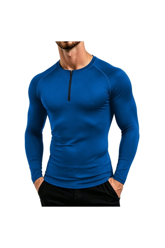 Mens Shirts Solid Color Half Zip Stand Collar Tight Long Sleeve Shirts Slim Tailored Fast Dry Sweat Wicking Sports Base Layer For Running Cycling Gym Workout Layering Attire