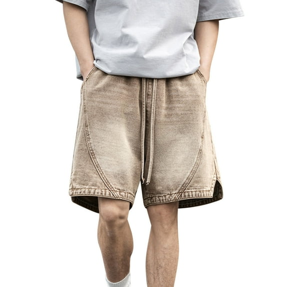 HOOMEUMY Mens Shorts Beach Shorts Leisure Fashion Comfy Outdoor Solid Color Vintage Sports Elastic Waist Jeans Pocket Shorts Summer (Coffee,XXXL)