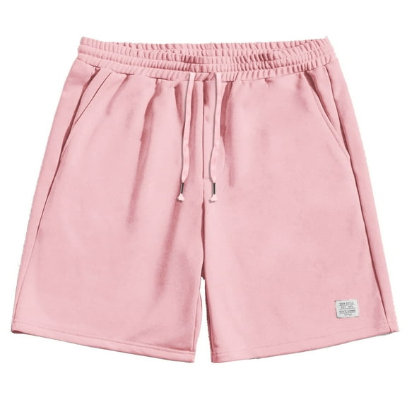 HOOMEUMY Mens Shorts Drawstring Elastic Waist Sports Short Pants Leisure Beach Shorts Fashion Comfy Outdoor Solid Color Summer (Pink,S)