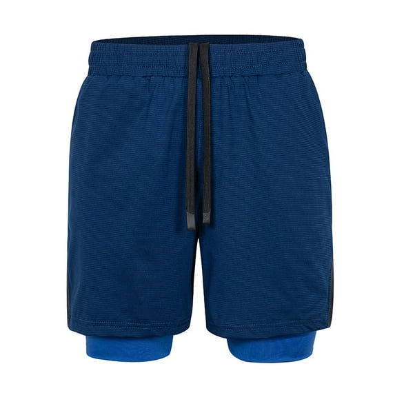 HOOMEUMY Mens Shorts Outdoor Fashion Comfy Summer Solid Color Two In One Sports Shorts Running Training Fitness Short Pants Leisure Beach Shorts (Navy,XL)