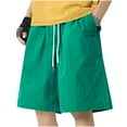 thumbnail image 1 of HOOMEUMY Mens Shorts Solid Color Beach Shorts Summer Fashion Comfy Leisure Outdoor Elastic Waist Drawstring Sports Straight -leg Pants (Green,XXXL), 1 of 6