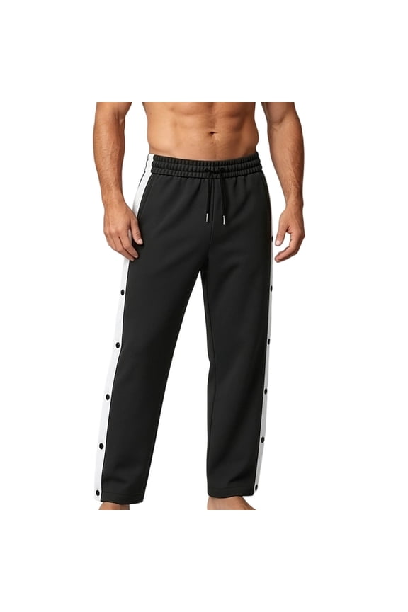 Mens Side Snap Button Straight Leg Pants Drawstring Waist Casual Active Trousers Loose Fitted Breathable Comfortable For Gym Training Daily Outdoor Wear