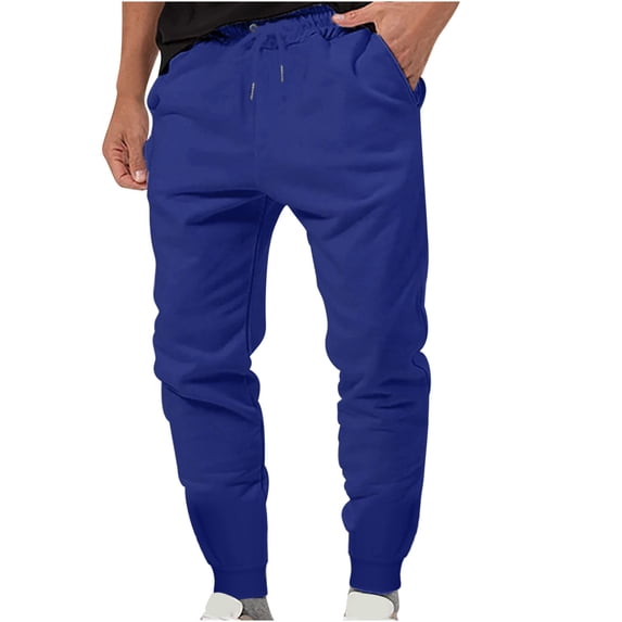 HOOMEUMY Mens Sport Pants 2025 Trendy Skinny Trousers Bound Feet Pants Workout Design Versatile Basic Stretch Style Fashion Blue M