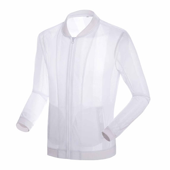 HOOMEUMY Mens Stand Collar Sheer Mesh Sun Protection Jacket Full Zip Long Sleeve Cuffed Hem Light Solid Color Breathable Outerwear For Beach Walking Summer Daily Casual Attire