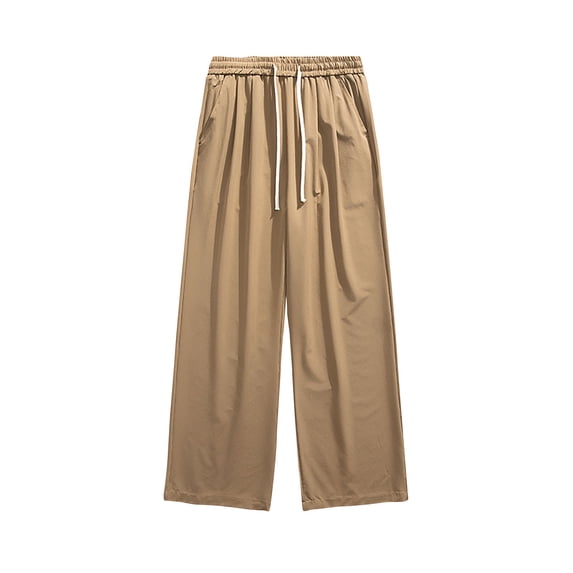 HOOMEUMY Mens Straight Leg Pants Baggy Loose Elastic Waist Drawstring Jogging Sweatpants Pants with Pocket Plus Size Khaki 10