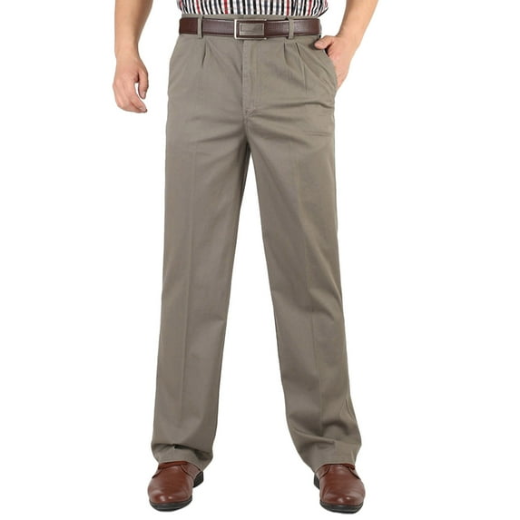 HOOMEUMY Mens Straight Pants Basic Workout Style Fashion 2025 Trendy Business Trousers Cotton Pants Double Pleated Design Versatile Gray XL