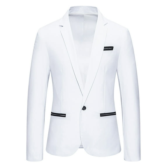 HOOMEUMY Mens Suit Jacket Casual Workout Long Sleeve Clothes Fashion 2025 Trendy Classic Solid Coat V-Neck Jacket Button Down Design White XXL
