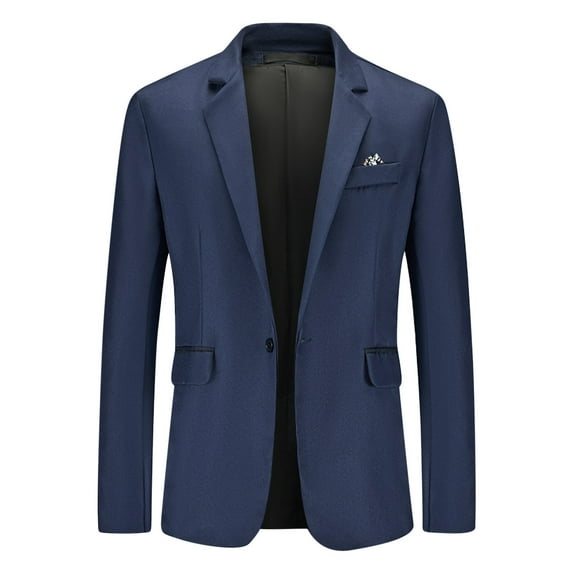 HOOMEUMY Mens Suit Jacket 2025 Trendy Classic Solid Coat Turndown Collar Jacket Slim Fit Design Casual Workout Long Sleeve Clothes Fashion Navy S