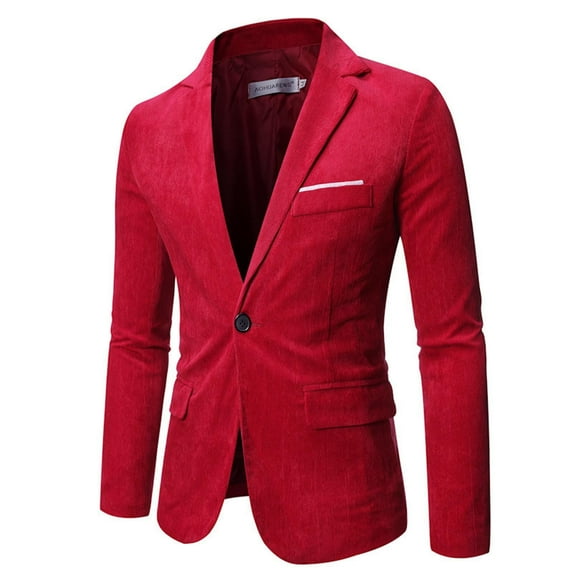 HOOMEUMY Mens Suit Jacket Slim Fit Design Casual Workout Long Sleeve Clothes Fashion 2025 Trendy Colorblocked Coat Turndown Collar Jacket Red L