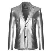 HOOMEUMY Mens Suit Jacket Deals V-Neck Jacket Performance Design Casual Workout Long Sleeve Clothes Fashion 2024 Trendy Vintage Solid Coat Silver XXXL