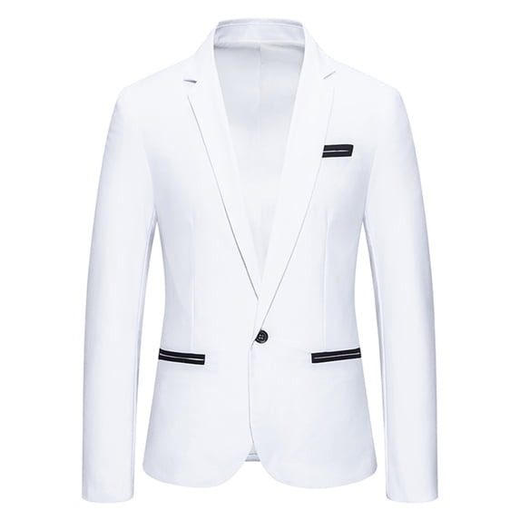 HOOMEUMY Mens Suit Jacket Fashion 2025 Trendy Classic Solid Coat V-Neck Jacket Button Down Design Casual Workout Long Sleeve Clothes White XL
