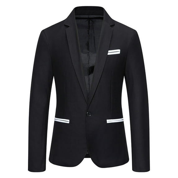 HOOMEUMY Mens Suit Jacket Workout Long Sleeve Clothes Fashion 2025 Trendy Classic Solid Coat V-Neck Jacket Button Down Design Casual Black XXL