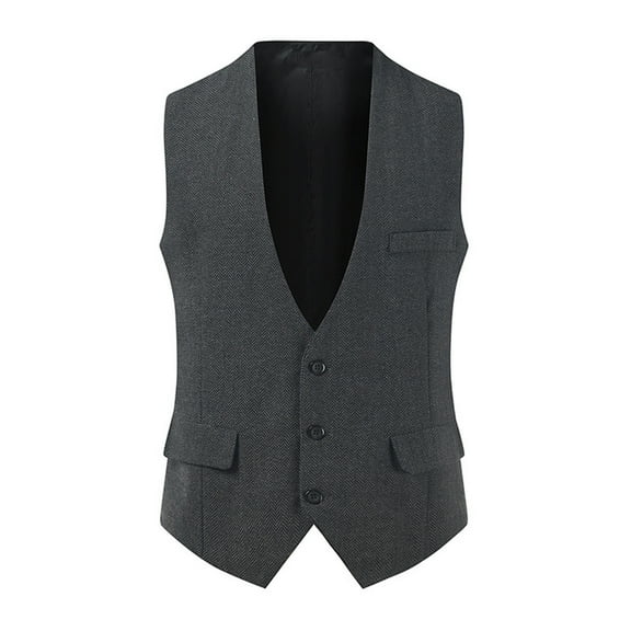 HOOMEUMY Mens Suit Vest 2025 Trendy Classic Solid Coat V-Neck Jacket Slim Fit Design Casual Workout Sleeveless Clothes Fashion Gray L