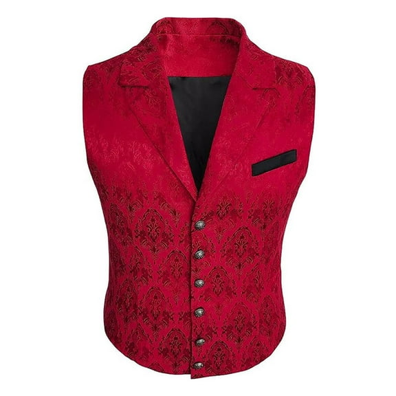 HOOMEUMY Mens Suit Vest Workout Sleeveless Clothes Fashion 2025 Trendy Vintage Solid Coat Turndown Collar Jacket Slim Fit Design Casual Red L