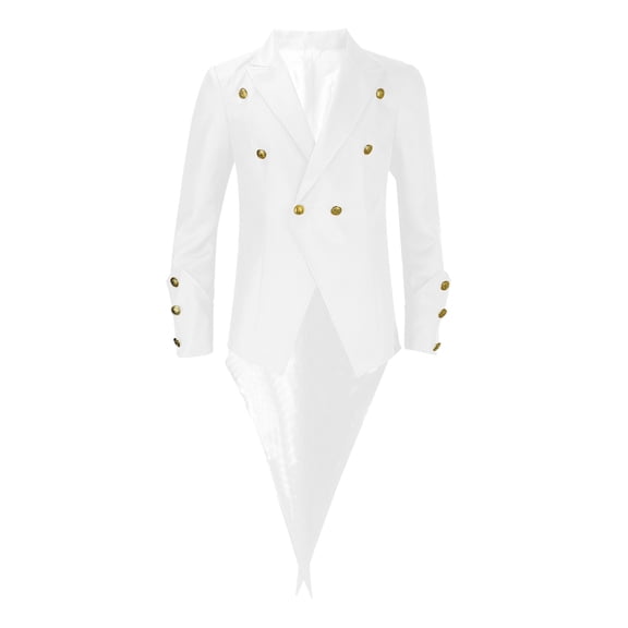 HOOMEUMY Mens Swallow Tailed Coat 2025 Trendy Classic Solid Coat Turndown Collar Jacket Medieval Uniforms Design Casual Workout Long Sleeve Clothes Fashion White S