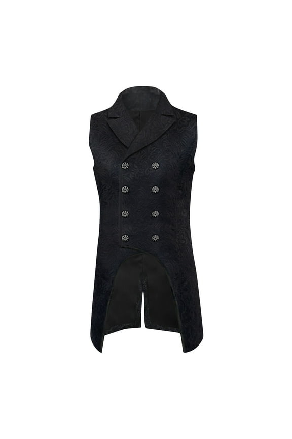 Mens Swallow Tailed Coat Classic Solid Coat Turndown Collar Jacket Slim Fit Design Casual Workout Sleeveless Clothes Fashion 2025 Trendy Black S