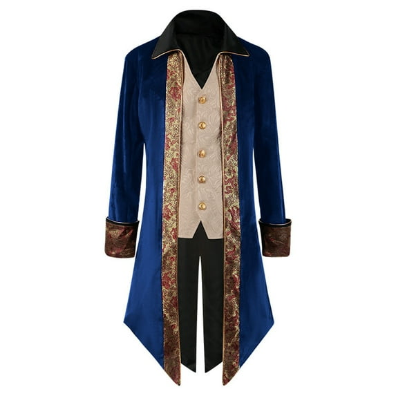 HOOMEUMY Mens Swallow Tailed Coat Fashion 2025 Trendy Colorblocked Coat Turndown Collar Jacket Slim Fit Design Casual Workout Long Sleeve Clothes Blue L