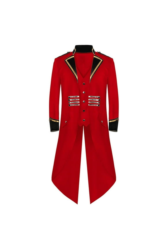 Mens Swallow Tailed Coat Fashion 2025 Trendy Classic Solid Coat Stand Collar Jacket Slim Fit Design Casual Workout Long Sleeve Clothes Red M